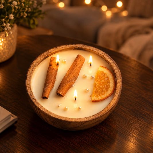 Wooden Bowl Candle, 6'' DIA