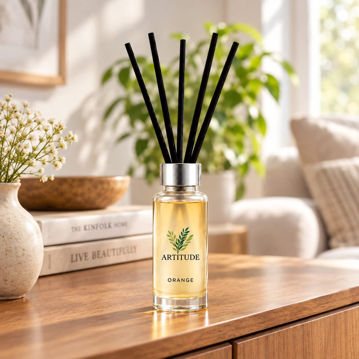 ARTITUDE Orange Reed Diffuser for Home & Office | Premium Glass Bottle | Luxury Home Fragrance & Décor