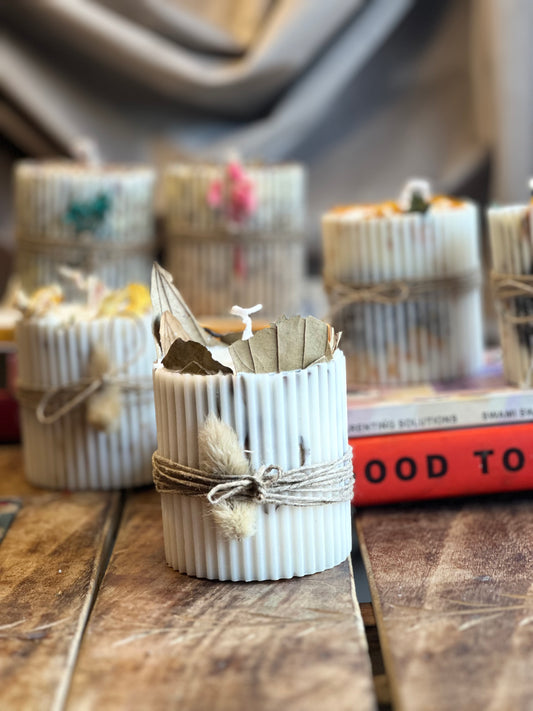 The Botanical Ribbed Soy Pillar Candle