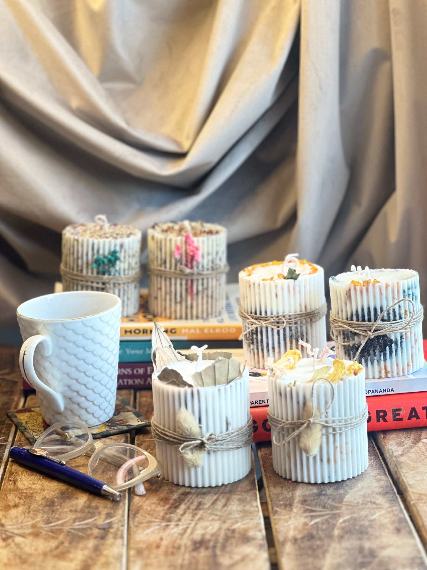 The Botanical Ribbed Soy Pillar Candle